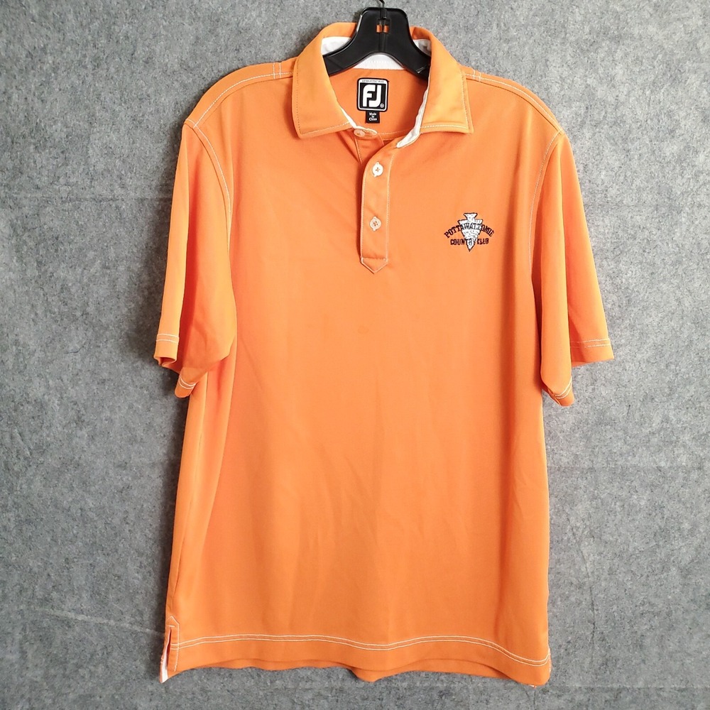 Footjoy Athletic Fit Golf Polo Shirt Mens Medium Orange Performance Sports Solid